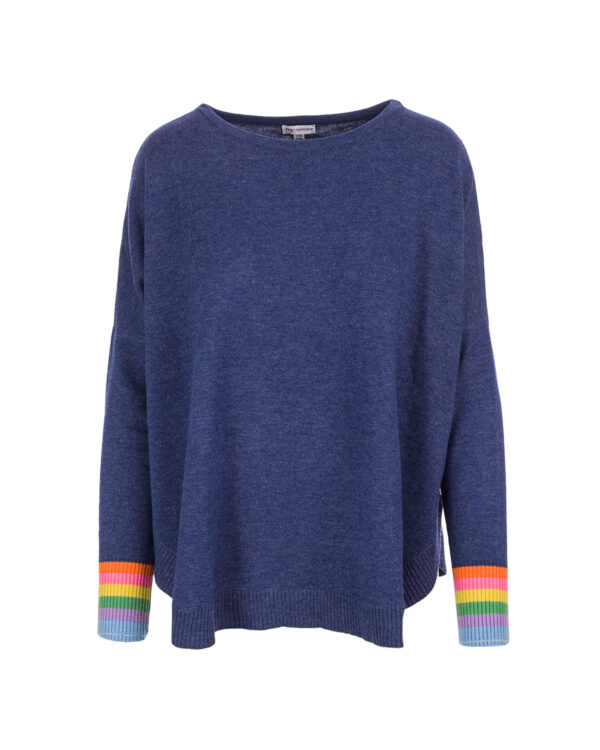 Cashmere Mix Rainbow Cuff Curved Hem Jumper – Ink Marl