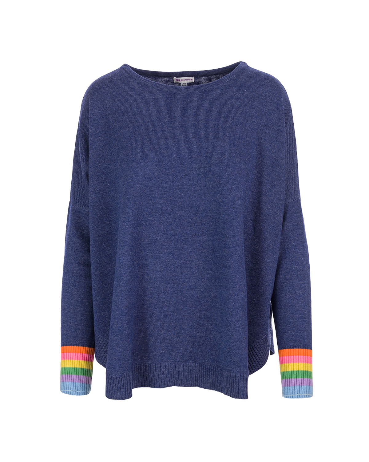 Cashmere Mix Rainbow Cuff Curved Hem Jumper Ink Marl