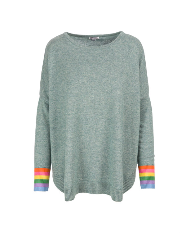 Cashmere Mix Rainbow Cuff Curved Hem Jumper – Sea Marl