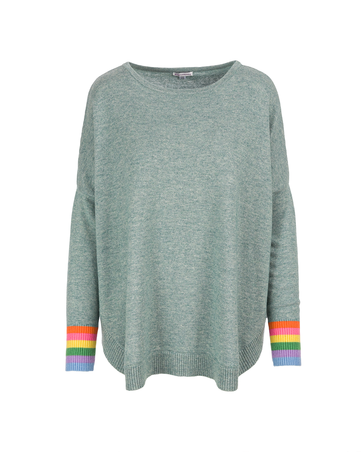 Cashmere Mix Rainbow Cuff Curved Hem Jumper Sea Marl