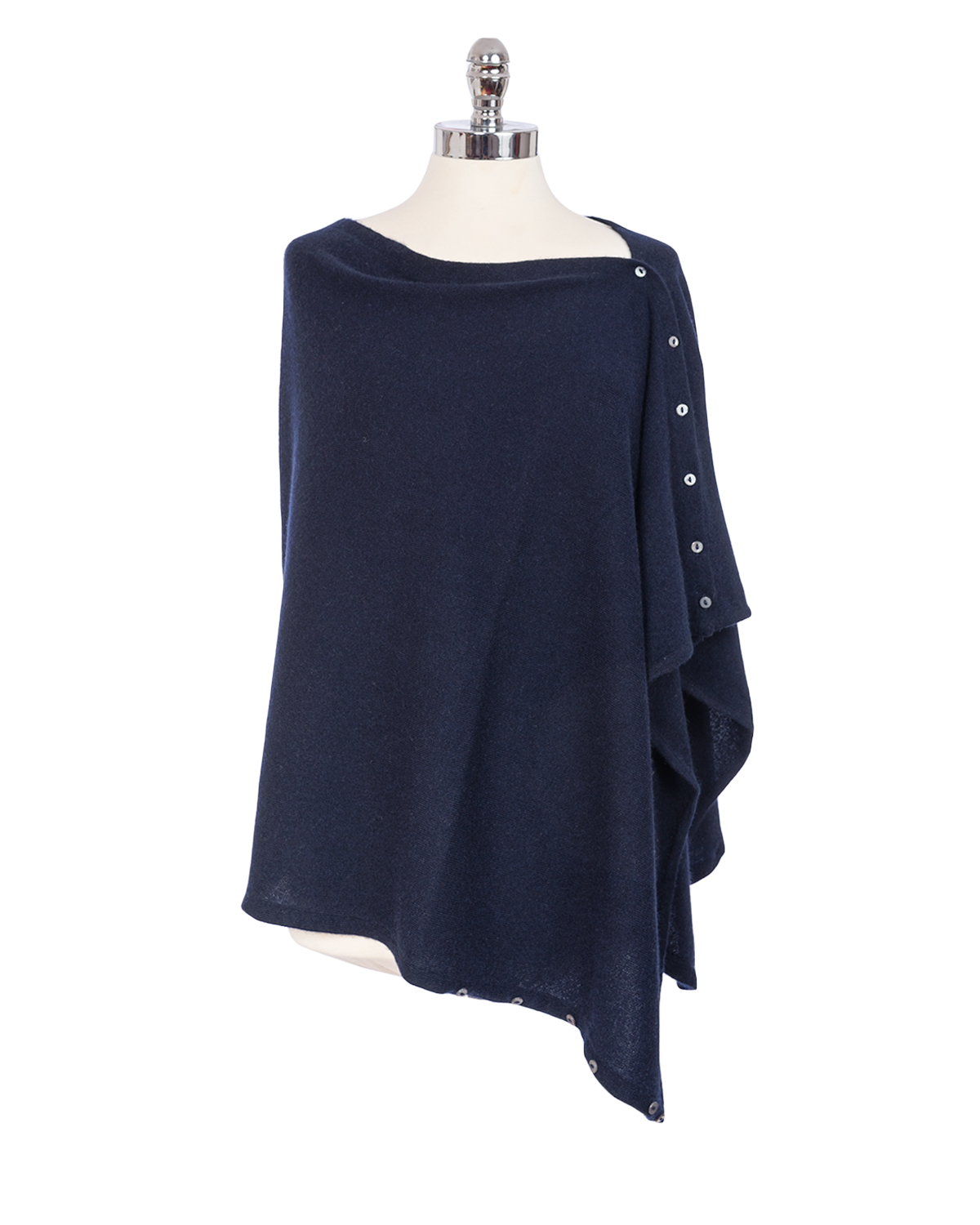 Cashmere Buttoned Poncho Wrap - Navy