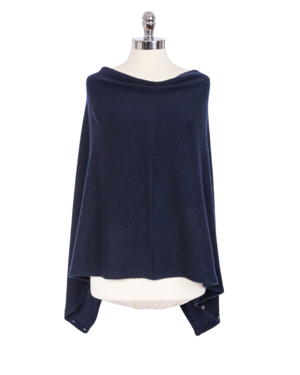 Cashmere Buttoned Poncho Wrap - Navy