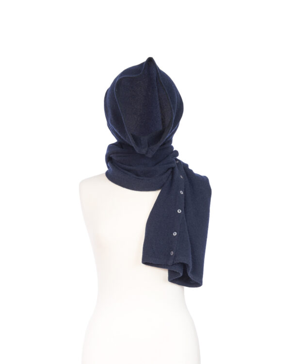 Cashmere Buttoned Poncho Wrap - Navy