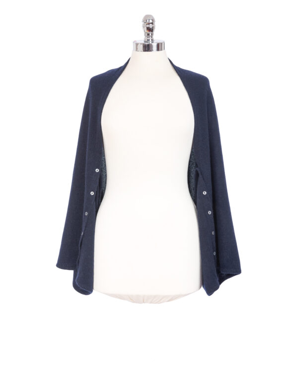 Cashmere Buttoned Poncho Wrap - Navy