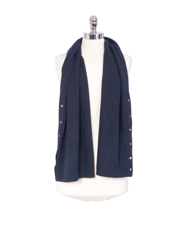 Cashmere Buttoned Poncho Wrap - Navy