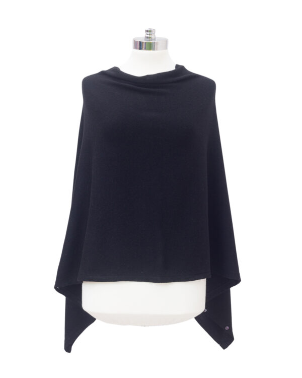 Cashmere Buttoned Poncho Wrap - Black