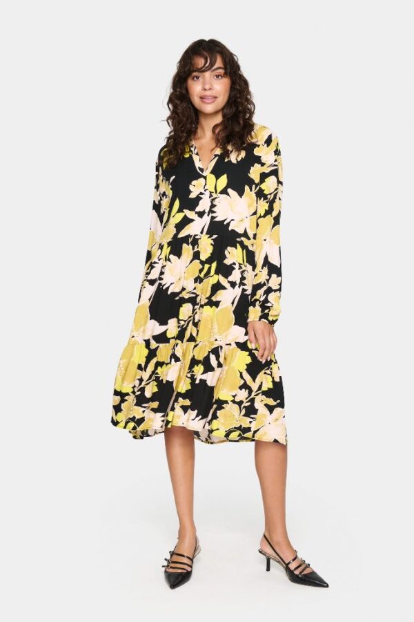 SAINT TROPEZ – Edasz LS Dress Black Burnished Florals