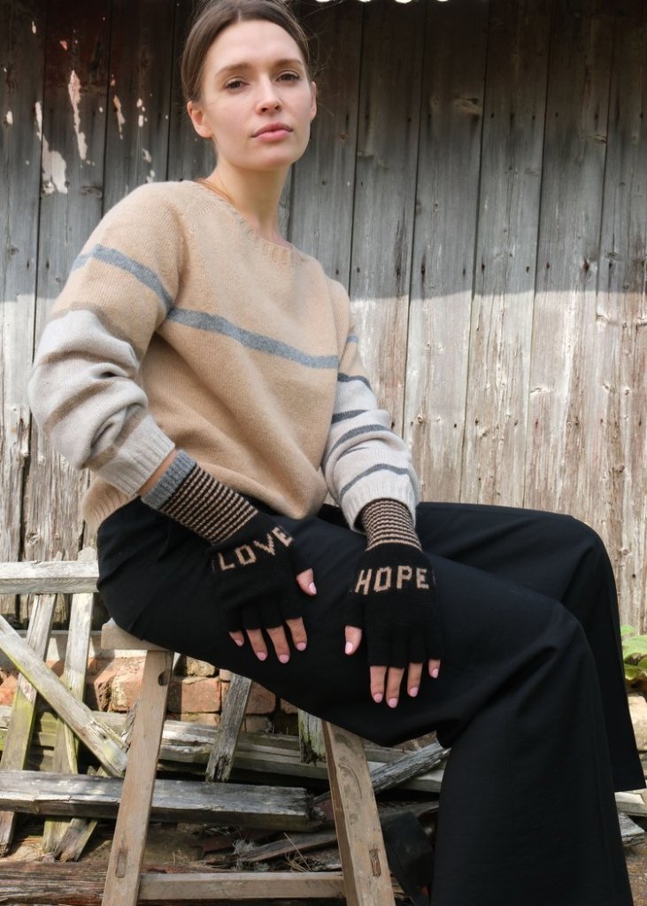 Quinton & Chadwick Fingerless Love Hope Gloves in Black, Taupe and Grey