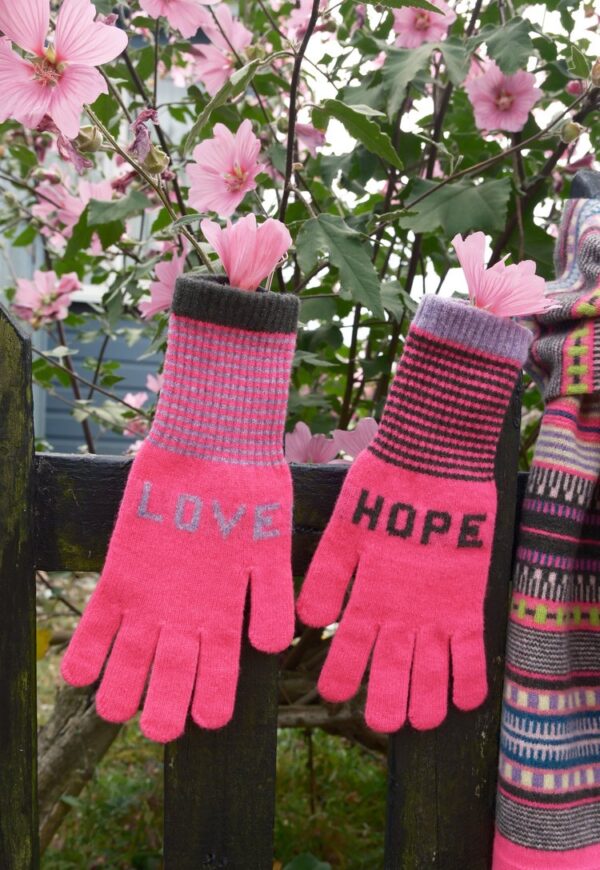 Love and Hope Gloves in Pink, Olive and Violet