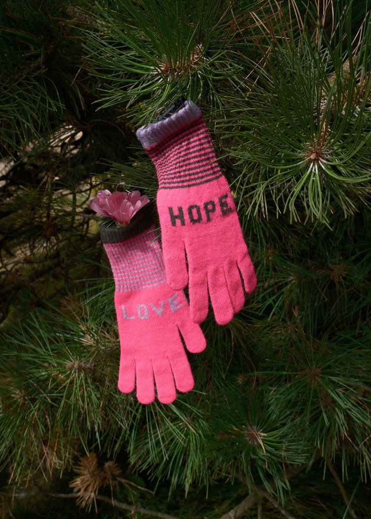 Love and Hope Gloves in Pink, Olive and Violet