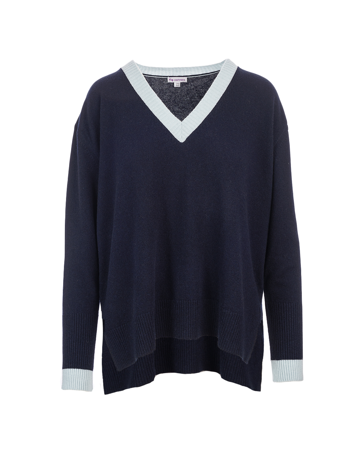 Cashmere Mix Holly V Neck Jumper - Navy/ Cloud Blue