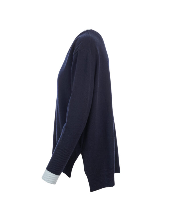 Cashmere Mix Holly V Neck Jumper - Navy/ Cloud Blue