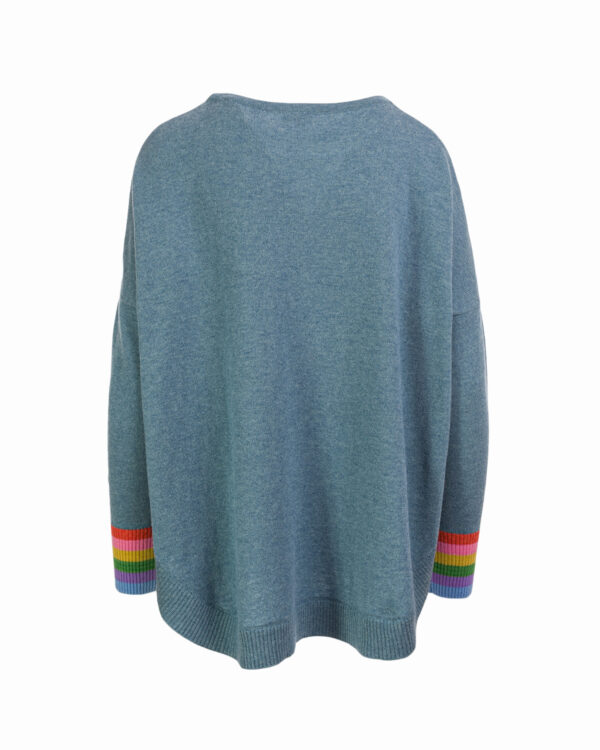 Cashmere Mix Rainbow Cuff Curved Hem Jumper - Teal Marl