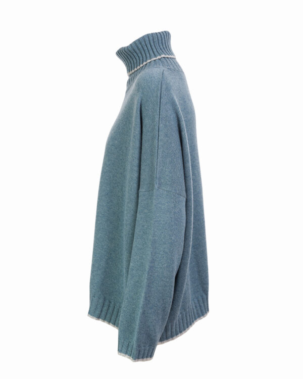 Cashmere Mix Roll Neck Box Knit Jumper - Teal Marl/Silver