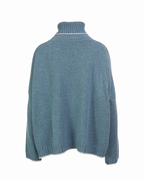 Cashmere Mix Roll Neck Box Knit Jumper - Teal Marl/Silver