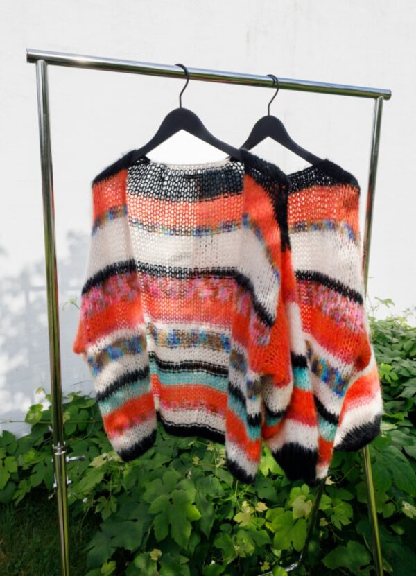 Black Colour ADRIA Multi Striped Cardigan - Orange Multi