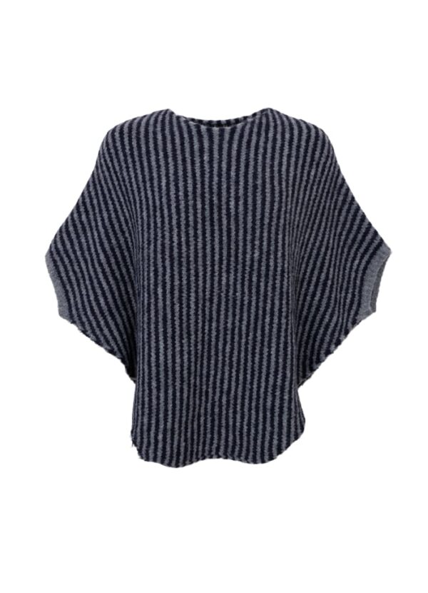 Black Colour PELLA stripe poncho Navy/Grey