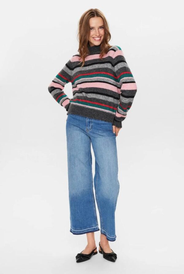 Numph Riette Stripe High Neck Pullover - Peony