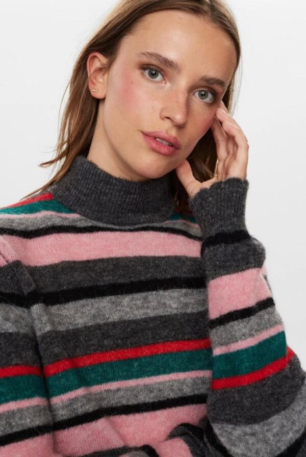 Numph Riette Stripe High Neck Pullover - Peony