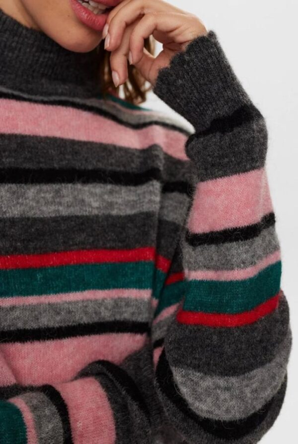 Numph Riette Stripe High Neck Pullover - Peony