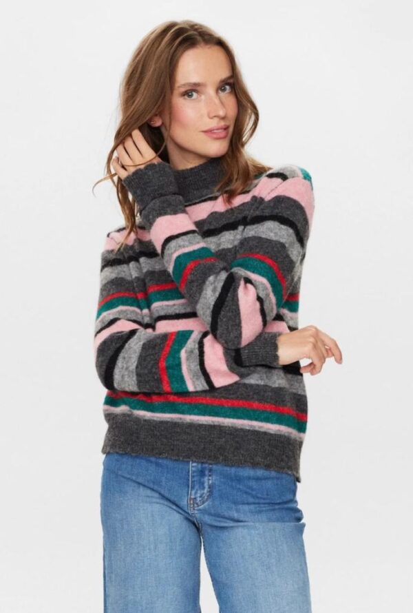 Numph Riette Stripe High Neck Pullover - Peony