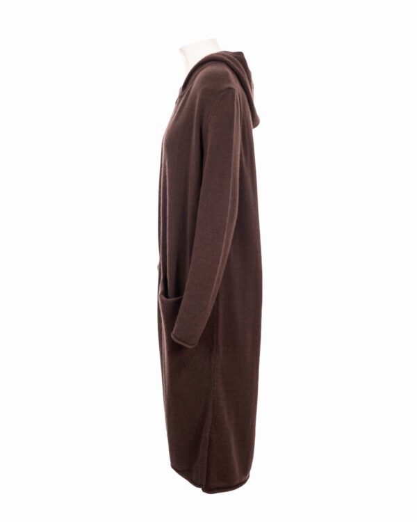 Cashmere Lambswool Long Hooded Cardigan - Dark Chocolate