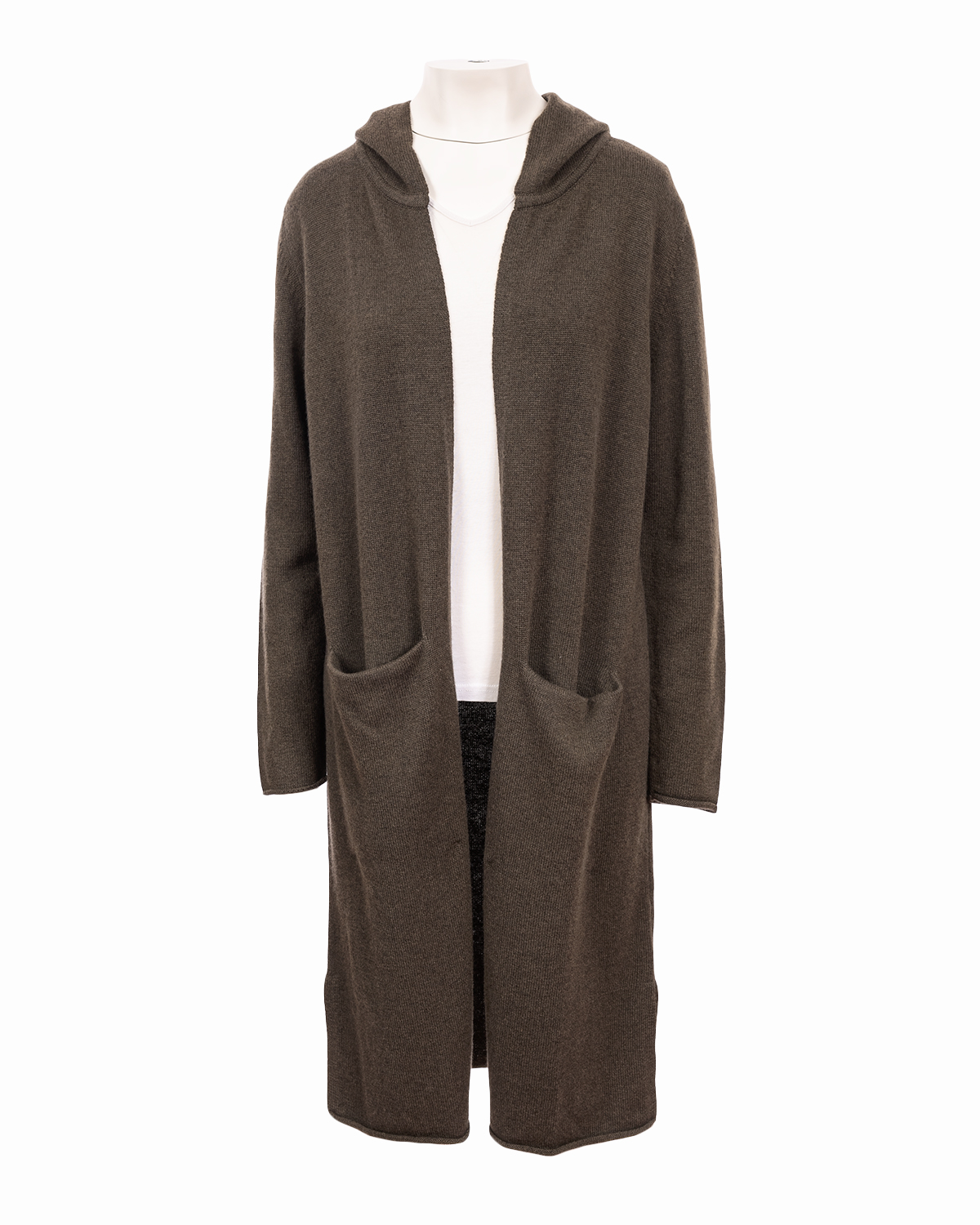 Cashmere Lambswool Long Hooded Cardigan - Fir green