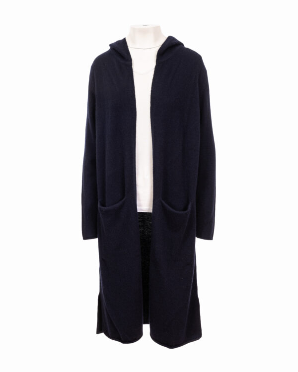 Cashmere Lambswool Long Hooded Cardigan - Navy