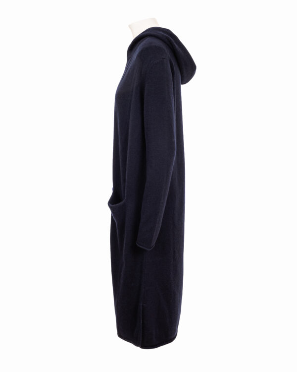 Cashmere Lambswool Long Hooded Cardigan - Navy