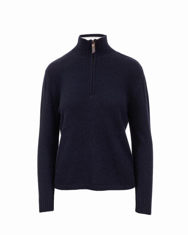 Cashmere Lambswool 1/4 Zip Jumper Navy Marl