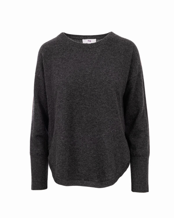 Cashmere Lambswool Curved Hem Jumper Deep Space/ Flame