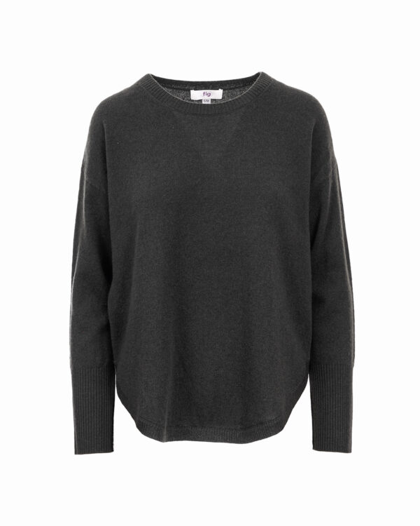 Cashmere Lambswool Curved Hem Jumper Olive green/ Black