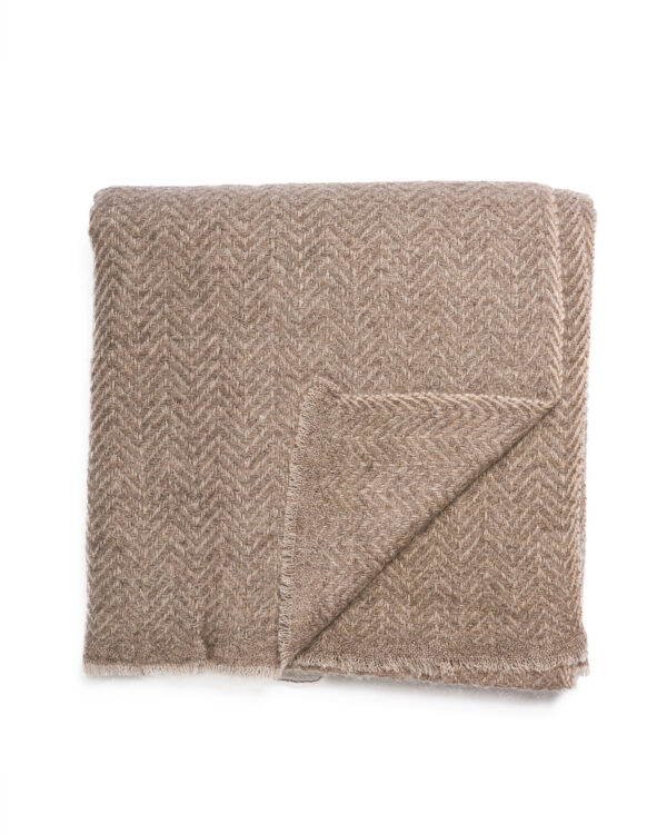 Cashmere Herringbone Large Scarf - Cappuccino