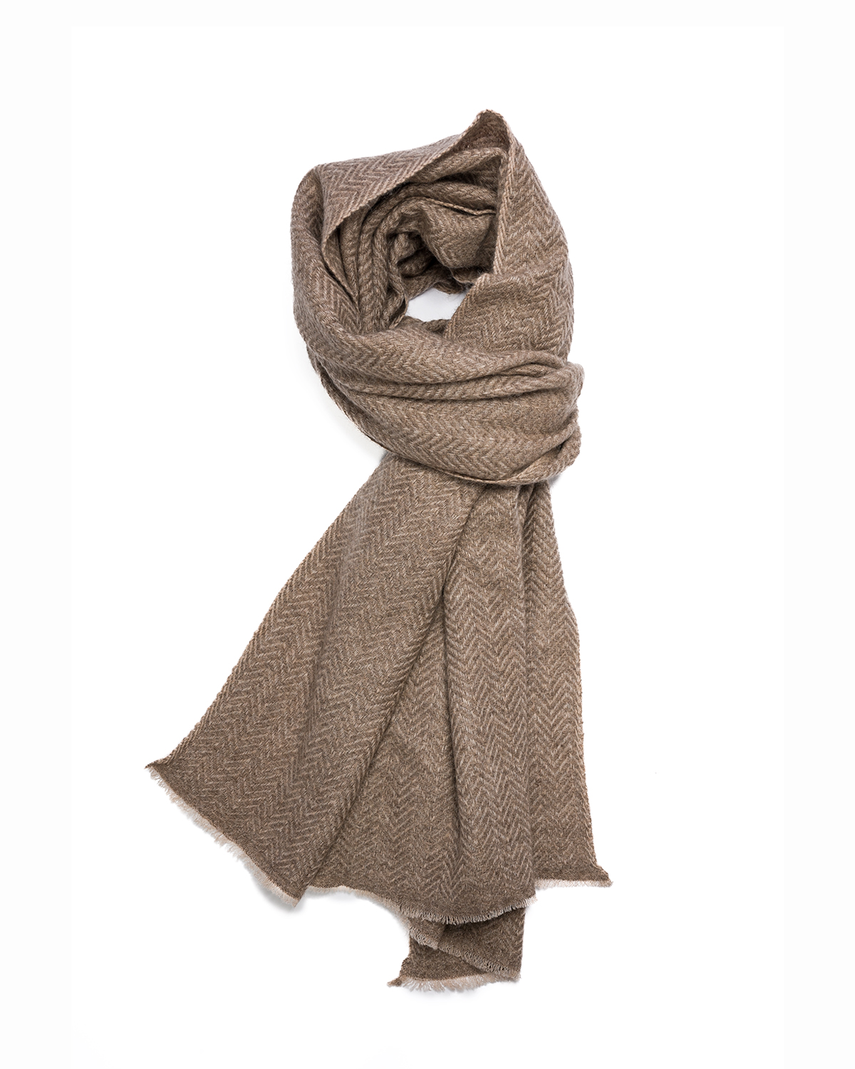 Cashmere Herringbone Large Scarf - Cappuccino