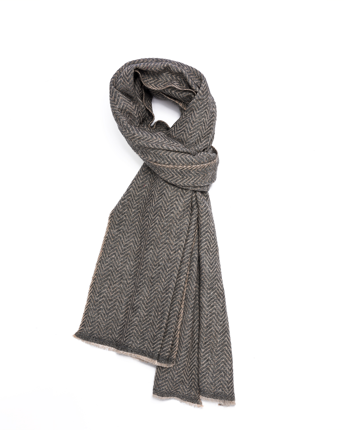 Cashmere Herringbone Large Scarf - Graphite