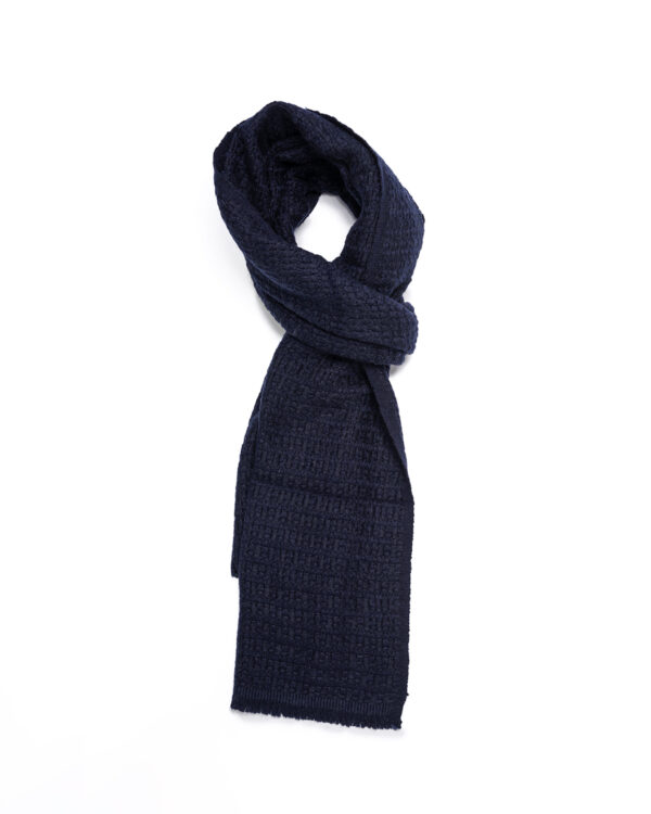 Cashmere Blend Textured Weave Scarf - Dark Navy