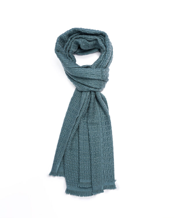 Cashmere Blend Textured Weave Scarf - Teal Blue