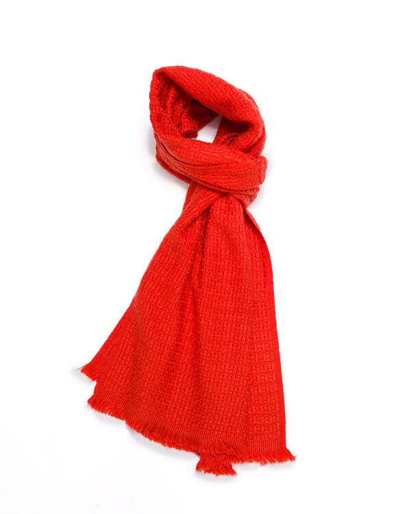 Cashmere Blend Textured Weave Scarf - Flame