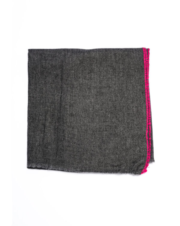 Cashmere Blend Contrast Edge Large Scarf Charcoal/ Pink