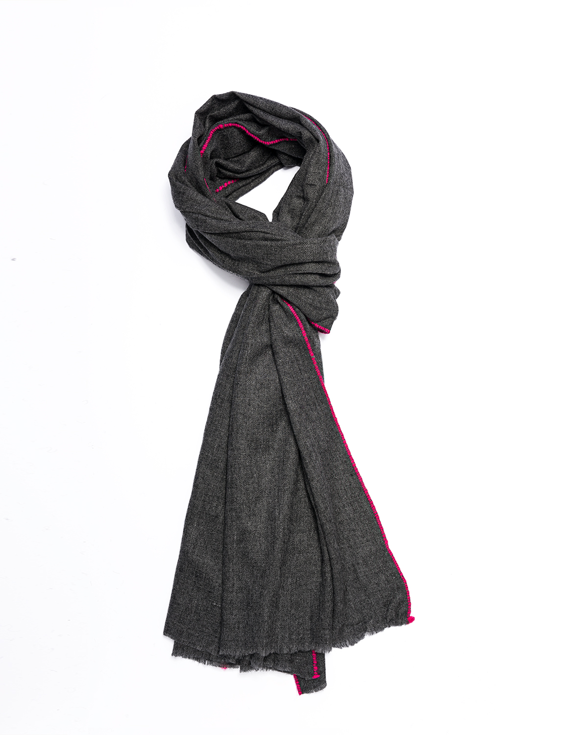 Cashmere Blend Contrast Edge Large Scarf Charcoal/ Pink