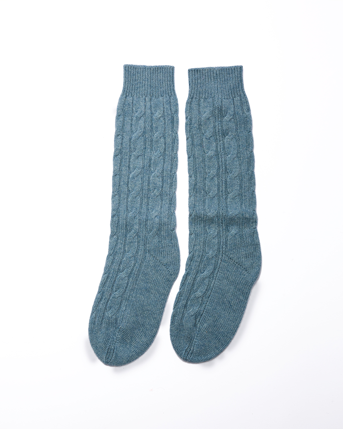 Cashmere Lambswool Cable Bed Socks - Teal blue