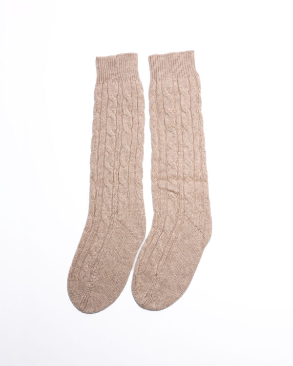 Cashmere Lambswool Cable Bed Socks - Oat meal