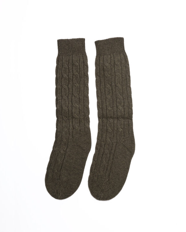 Cashmere Lambswool Cable Bed Socks - Fir green