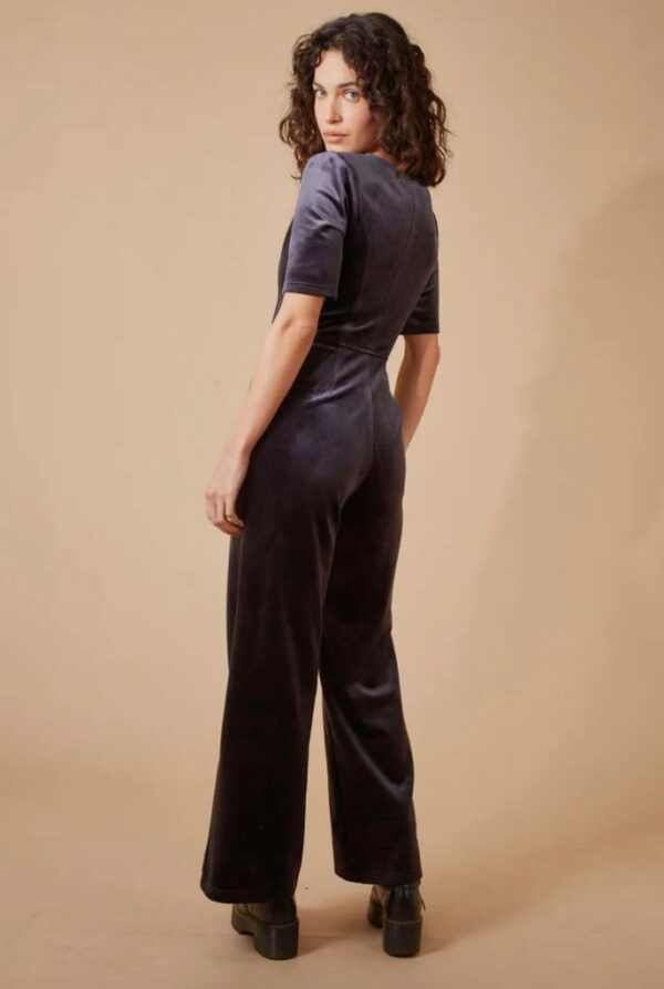 Traffic People Corduroy V-Neck Jumpsuit in Charcoal