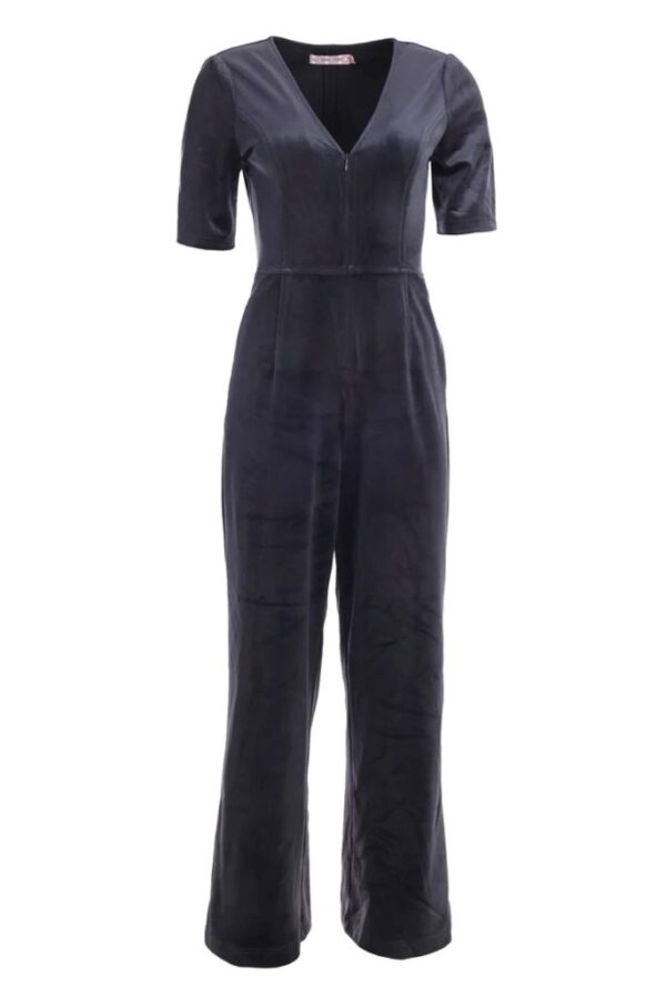 Traffic People Corduroy V-Neck Jumpsuit in Charcoal